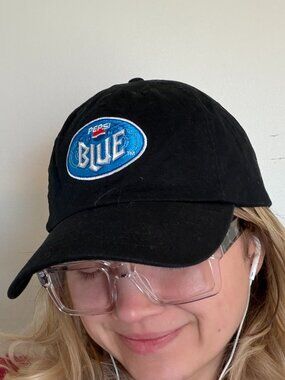 2000s RARE Pepsi Blue Embroidered 100% Cotton Black Dad Hat Buckle Adjustable OS